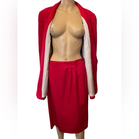Pendleton Vintage 70s Red Virgin Wool Business Work Two Piece Skirt Suit Set - Picture 4 of 11